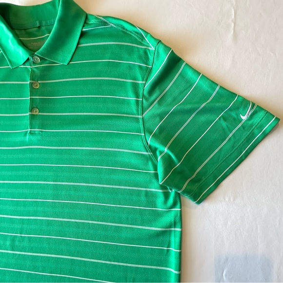 Nike Golf Mens Polo Dri-Fit Green White Striped Short Sleeve Polo Shirt Size L - Picture 8 of 16
